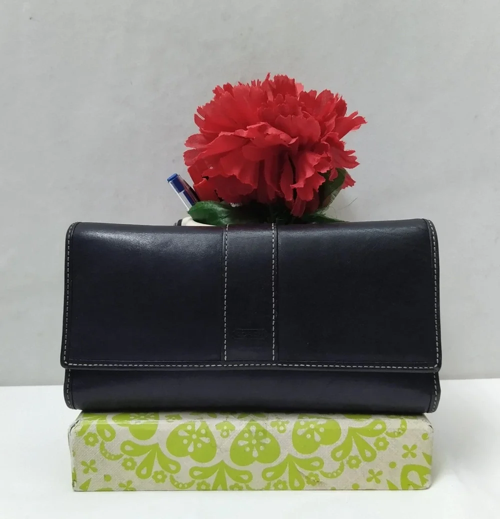 Coach Black Leather Credit Card ID Window Trifold Wallet